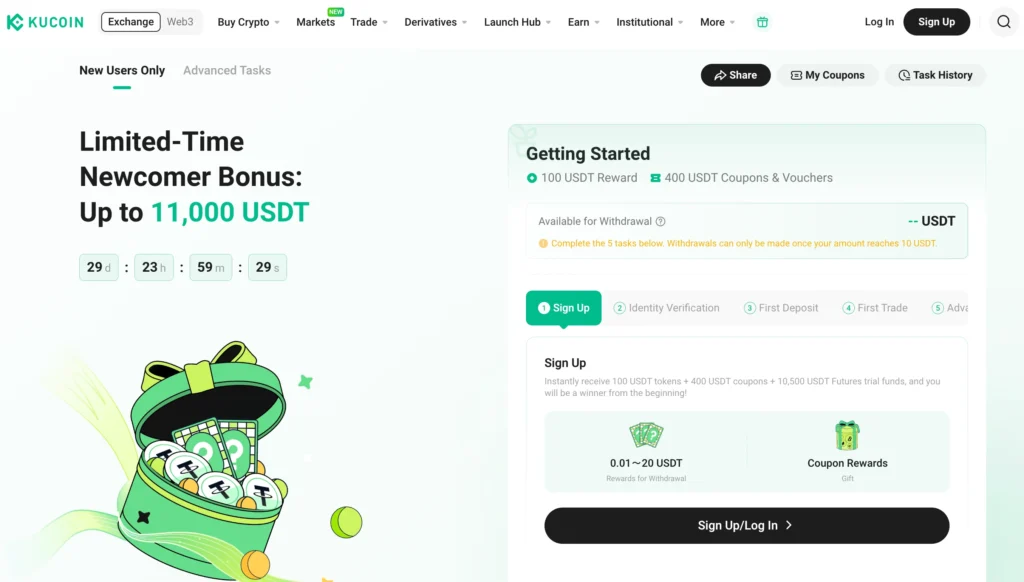 2. KuCoin: Up to 11,000 USDT free crypto signup Bonuses