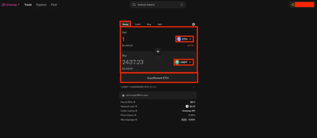 Step 1. Head to the "Swap" Section and Choose Your Tokens