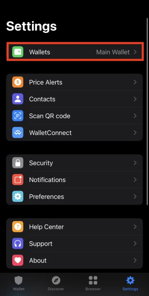 Step 2. Navigate to Wallet Options