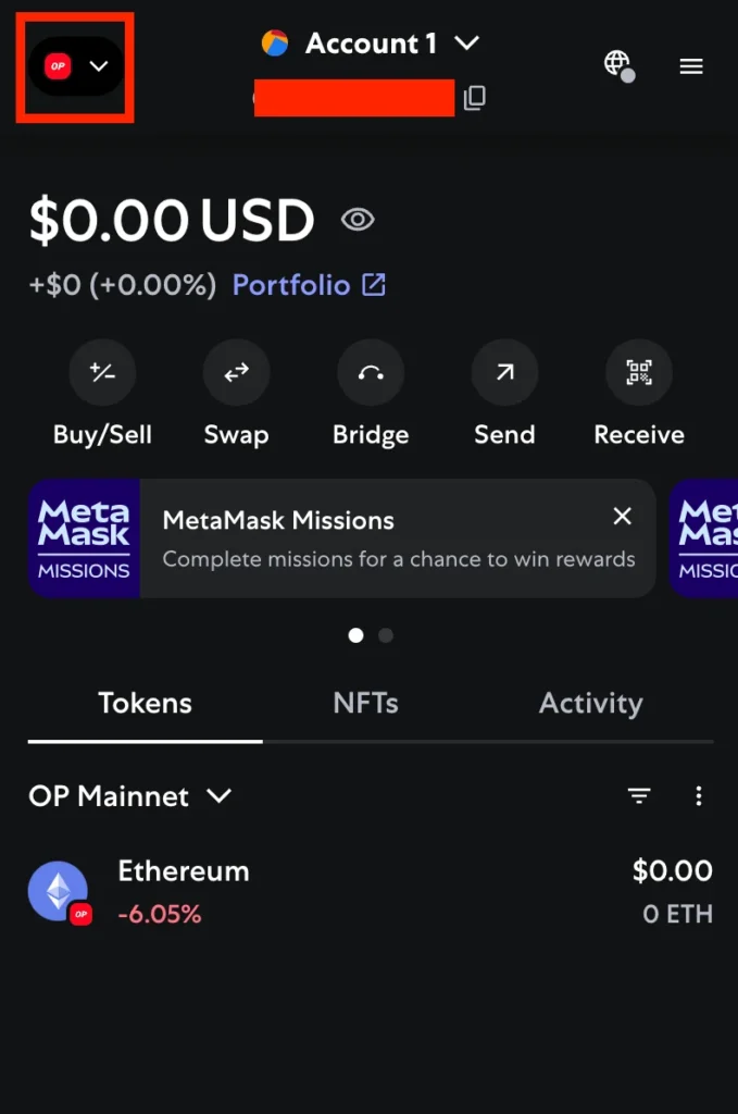 1. Öffnen Sie MetaMask und klicken Sie auf das Dropdown-Menü Netzwerk oben in der Erweiterung.