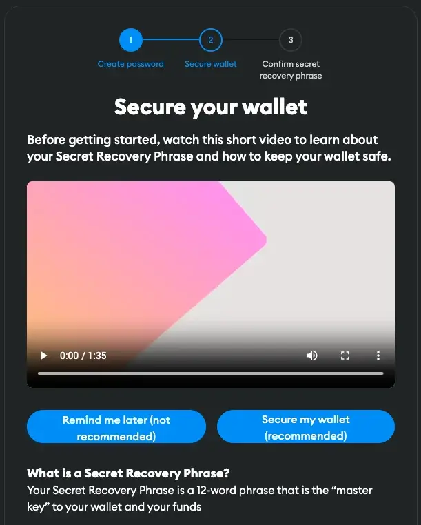 Step 5: Secure your wallet to keep your funds safe