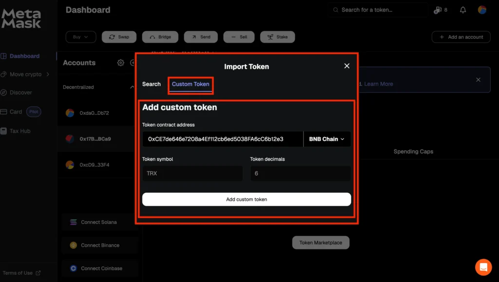 Step 5. Paste the TRX Contract Address