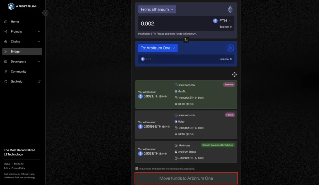 Step 4. Submit the Bridge Transaction and Confirm Asset Arrival on Arbitrum