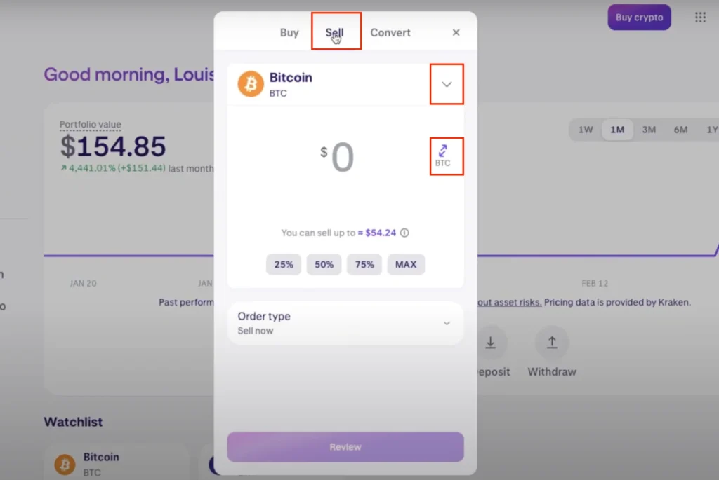 On the Sell Order screen, select Dogecoin (DOGE) as the cryptocurrency you want to sell.
