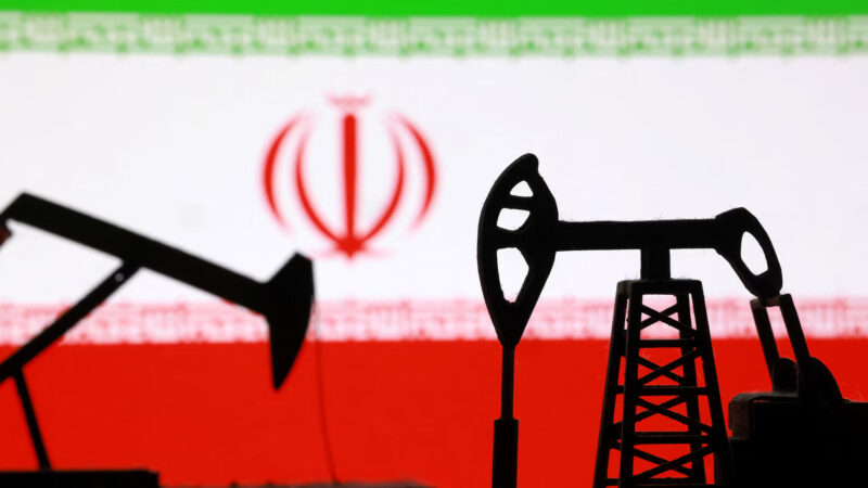 Iran flag with oil refinery equipment