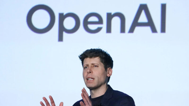 Open AI logo with Sam Altman