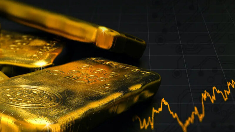 Tokenized-gold image featuring gold bars and a rising price chart representing the World-Gold-Council outlook, Bitcoin-gold comparisons, the digital-gold-market growth, and gold's role as an inflation hedge.