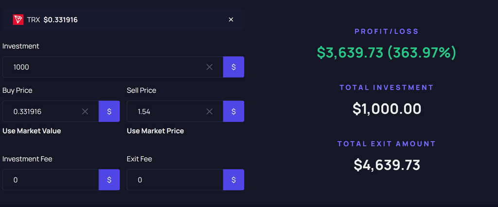 TRX rally calculator showing potential returns based on Tron TVL growth, Tron stablecoin activity, Tron network adoption, and the expanding Tron DeFi ecosystem.