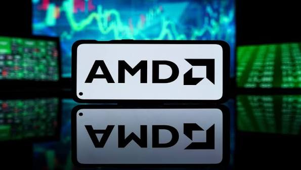 AMD stock logo and market chart showing AMD stock price and AMD AI infrastructure growth as AMD AI chips drive AMD earnings and AMD growth